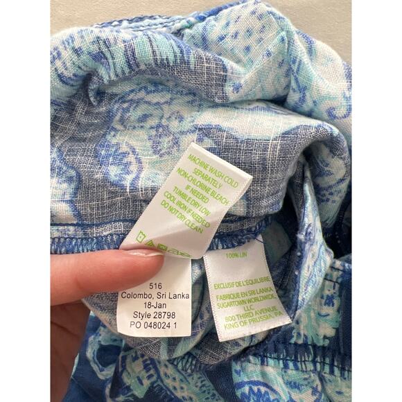 Lilly Pulitzer Florita Linen Pants Indigo Blue Elephant Resort Wear Preppy Flowy - Picture 6 of 8